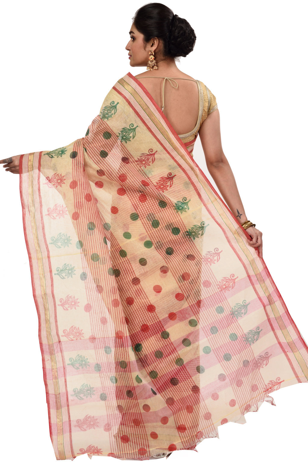 Red Pure Cotton Matha Saree Tant Saree Print (5009)